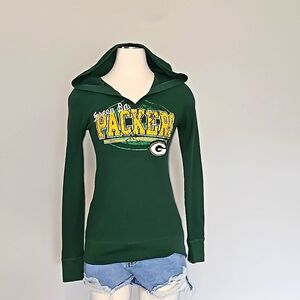 Packers Thermal Knit Green/ Gold Hooded Long Sleeve XS-S Game Day Shirt* GUC